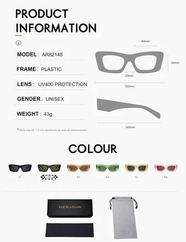 Vista 5 de HERJOUR Gafas de sol rectangulares de moda para mujeres y hombres, estilo retro de los años 90, montura gruesa, color nude, gafas de sol gruesas