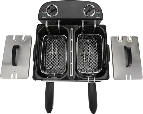 Vista 5 de PantryPro Freidora eléctrica de acero inoxidable de 4 litros/4.2 cuartos de galón, 1800 W, control de temperatura doble, 2 canastas, filtro de olor