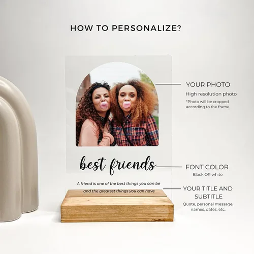 Vista 9 de Marco de fotos personalizado con cualquier nombre, palabras e imagen, marco de fotos personalizado de madera, soporte de escritorio, placa