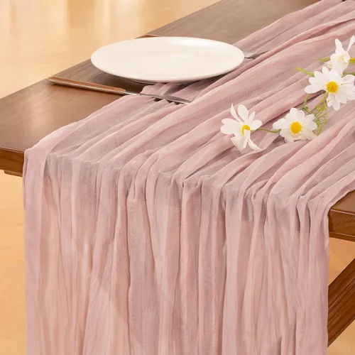 Vista 58 de Socomi - Camino de mesa de gasa, estilo bohemio y rústico, para primavera, Pascua, bodas, fiestas, baby showers y decoración, 120 pulgadas/10 pies