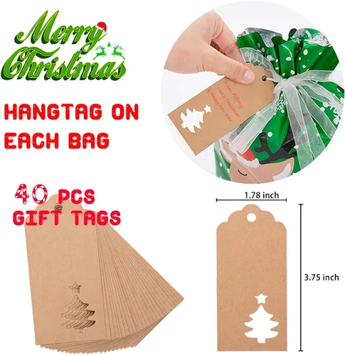 Vista 3 de YALTOON 40 bolsas de regalo de Navidad con cordones de varios tamaños, bolsas de Navidad para envolver regalos, regalos de vacaciones 40P Tamaños