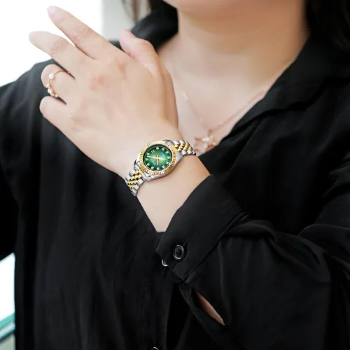 Vista 2 de Reloj clásico para mujer con banda de acero inoxidable sólido, reloj de vestir para mujer, reloj con calendario