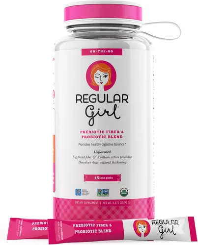 Vista 9 de Regular Girl Polvo orgánico, suplemento de fibra prebiótica y probióticos para mujeres, bajo FODMAP, 30 paquetes para llevar, sin sabor, 30 paquetes