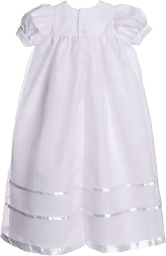 Vista 2 de Vestido largo de bautizo de organza bordado blanco con capó