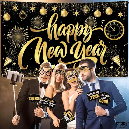 Vista 6 de KatchOn, Suministros para fiesta de Año Nuevo 2026 – Paquete de 32 Cartel de Feliz Año Nuevo, accesorios de cabina de fotos de NYE