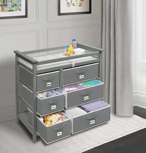 Vista 8 de Badger Basket Cambiador de bebé moderno con 6 cajones de almacenamiento y almohadilla - gris Modern changing table with pad, safety belt, 6