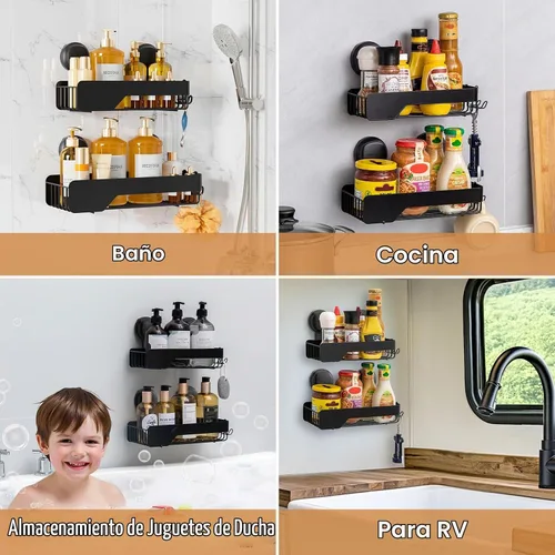Vista 7 de LEVERLOC Shower Caddy - Ventosa de seguridad visual, estantes para ducha Negro