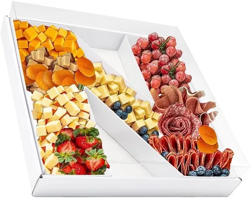 Vista 25 de Bandeja de papel rellenable de 12.5 pulgadas con números y letras de cartón, tablero de charcutería, bandeja para cupcakes dulces, caja decorativa