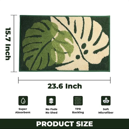 Vista 2 de Alfombra de baño de plantas súper absorbente, antideslizante, de microfibra suave, lavable a máquina, alfombra de felpa gruesa para ducha