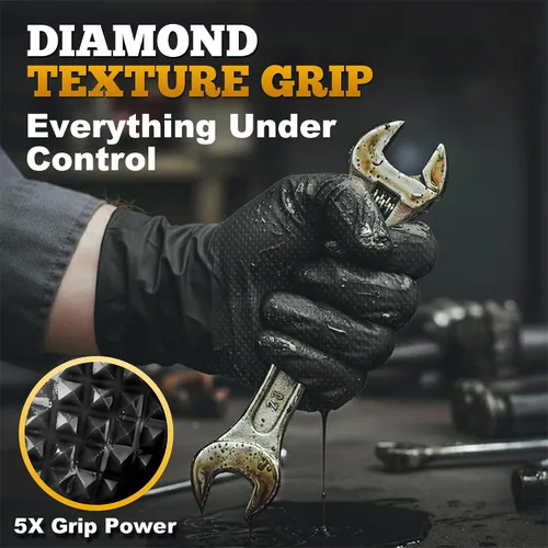 Vista 3 de TitanFlex Heavy Duty Black Industrial Nitrile Gloves with Raised Diamond Texture, Latex Free 8mil