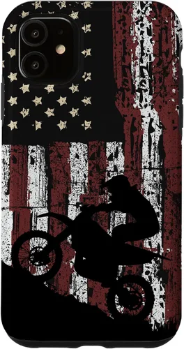 Vista 8 de Motocross Dirt Track Racing - Carcasa para iPhone 17, diseño de bandera de EE. UU., estilo vintage