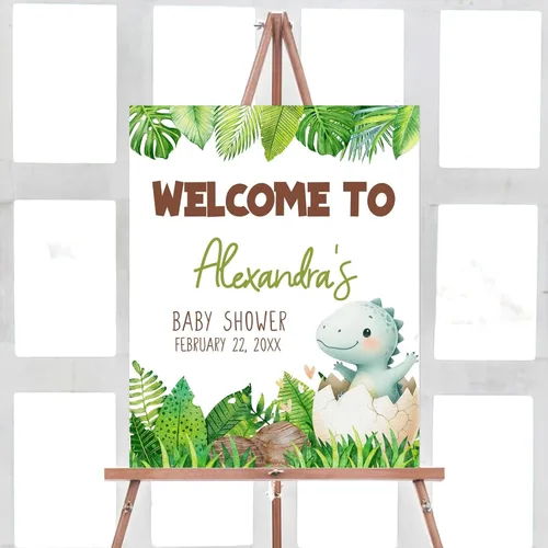 Vista 9 de Letrero de bienvenida para baby shower, personalizado, tema de dinosaurio para eclosionar, varios tamaños