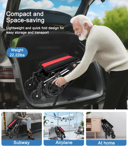 Vista 4 de Sillas de ruedas para adultos, silla de ruedas de transporte, sillas plegables ligeras con frenos de mano, sillas de ruedas portátiles de viaje