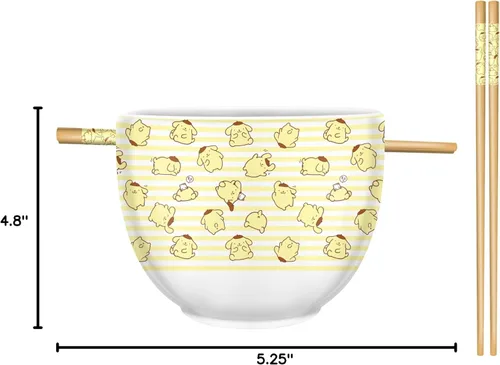 Vista 17 de Silver Buffalo Hello Kitty y sus amigos Chococat - Tazón de cerámica para ramen y arroz con palillos, patrón a cuadros, apto para microondas, 20
