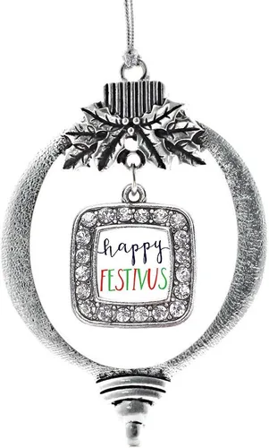 Vista 189 de Inspired Silver - Adorno con dije de reina de rodillo - Adornos navideños cuadrados de plata con joyas de circonita cúbica