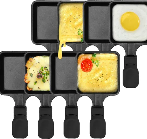 Vista 13 de Paquete de 4 sartenes de raclette prémium con mango extendido, mini sartenes antiadherentes para fundir queso para barbacoa al aire libre, sartén 4