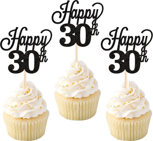 Vista 33 de Paquete de 24 adornos para cupcakes con purpurina número 15, quince cumpleaños, decoración para cumpleaños de 15 años, suministros de fiesta de Negro