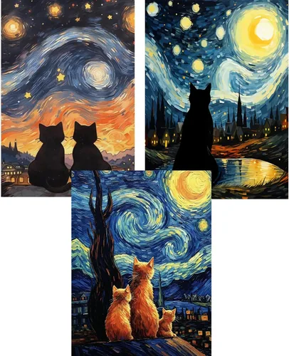 Vista 21 de VeGuude Kits de Pintura de Diamantes para Adultos, Paquete de 6 Kits de Arte de Diamantes Noche Estrellada de Van Gogh, Manualidades DIY de Taladro