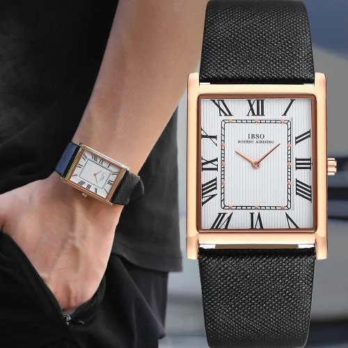 Vista 4 de IBSO Men Watches 7MM Ultra-Thin Rectangle Dial Watch Classic Quartz Wristwatch