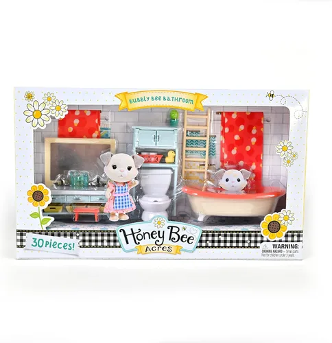 Vista 2 de Sunny Days Entertainment Honey Bee Acres Bubbly Bee - Muebles de baño para casa de muñecas, 30 piezas