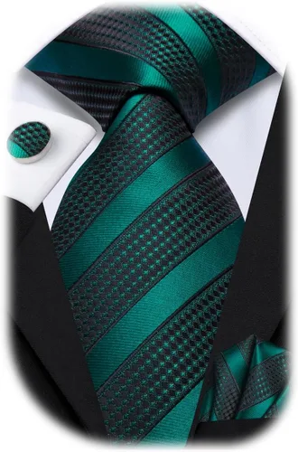 Vista 49 de Hi-Tie Corbatas de seda para hombre, diseño de cachemira a rayas, con bolsillo, gemelos cuadrados, conjunto formal de negocios