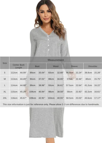 Vista 6 de Vlazom Camisones para mujer, cómodo, cálido, de manga larga, suave, con botones, con bolsillos, talla XXL