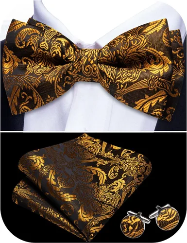 Vista 42 de Barry.Wang Pajarita de Rayas Paisley para Hombre de Seda Preatada Pañuelo de Bolsillo Gemelos Juego Formal Boda Fiesta Graduación