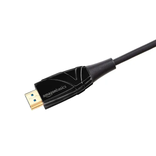 Vista 2 de Amazon Basics Cable de fibra óptica HDMI con conectores chapados en oro, 18 Gbps de alta velocidad, 4K @60 Hz, 2160p, color de 48 bits, listo