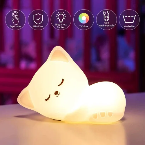 Vista 3 de Linda luz nocturna de gatito para niños, regalos de cumpleaños Kawaii para decoración de habitación, decoración de habitación para bebés