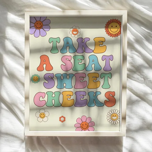 Vista 8 de Sweet Cheeks - Decoración de baño para mujer, diseño retro de los años 70, divertida decoración de baño, bonita decoración de pared de baño con cara