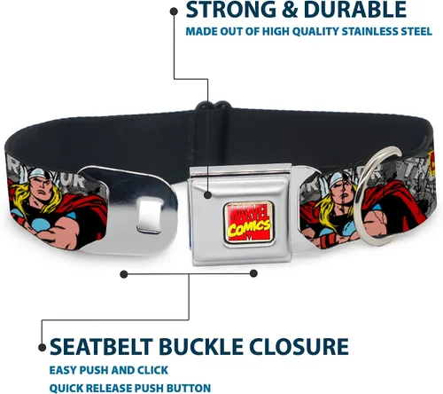 Vista 4 de Buckle-Down Collar de perro con hebilla para cinturón de seguridad, The Mighty Thor Action Poses disponible en tamaños ajustables para perros