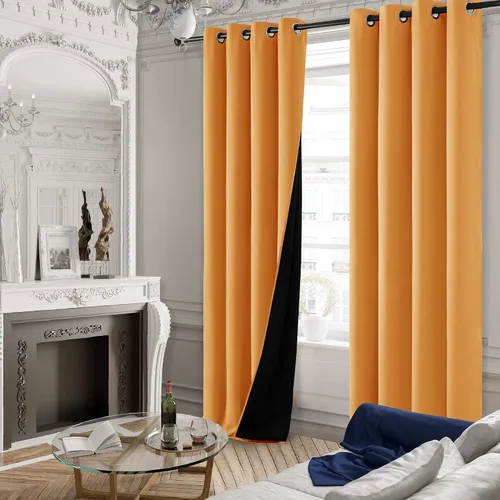 Vista 82 de Deconovo Cortinas opacas 100% con forro negro, cortinas con ojales aisladas térmicamente que reducen el ruido, doble capa para oscurecer