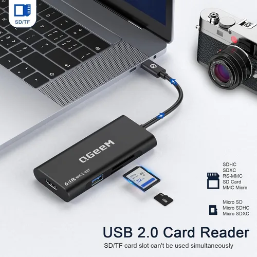 Vista 6 de USB C Hub, Adaptador QGeeM de USB 4k a HDMI, Dongle USB-C 7 en 1 con 100W PD, USB 3.0, Lector de Tarjetas, Compatible con MacBook, iPhone 15/17