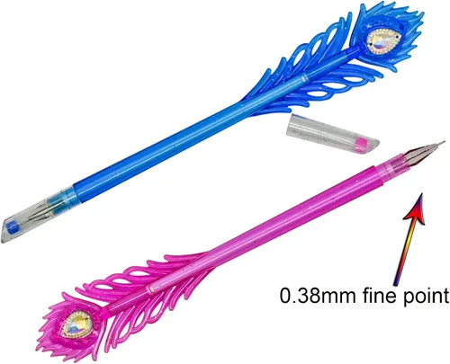 Vista 2 de 12 bolígrafos coloridos de plumas de pavo real, bolígrafos de gel de colores con puntas de cabeza de diamante, 24 repuestos, tinta brillante
