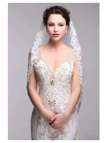 Vista 2 de Ursumy Velo de novia de tul suave con borde de encaje para boda velos de novia con peine