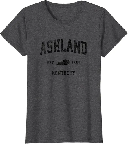 Vista 5 de Ashland Kentucky KY Vintage Sports Design Camiseta de impresión negra Asfalto