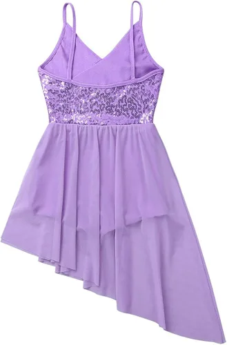 Vista 4 de inlzdz - Vestido de baile con cuello en V con falda irregular de alta y baja para niñas