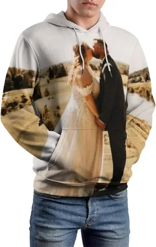 Vista 3 de Sudadera unisex con capucha personalizada con estampado 3D con bolsillo para hombres y mujeres, diseña tu propio suéter personalizado