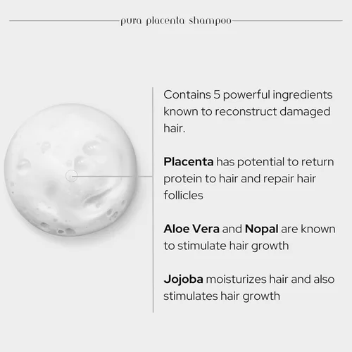 Vista 4 de Cabellina Pura Placenta Reconstructor Champú con Proteínas, Queratina Aminoácidos y Aceites Naturales - 32 fl oz - 1 unidad