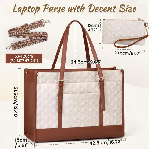 Vista 5 de IGOLUMON Bolsa para Laptop para Mujeres de 15.6 Pulgadas de Cuero Vegano Bolsa de Trabajo Tipo Tote Acolchada Maletín para Mujeres Bolsas de Laptop