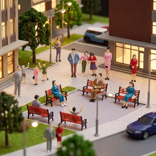 Vista 7 de Namalu 17 Pcs 1: 25 Scale Mini People Figurines Model with Benches