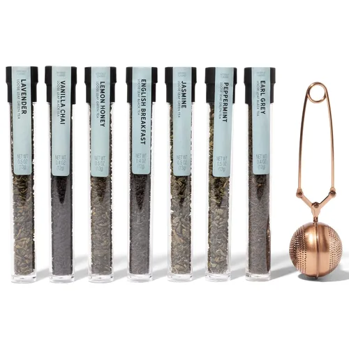 Vista 3 de Thoughtfully Gourmet, juego de regalo de infusión de terapia de té, 7 sabores únicos e infusor de bolas de cobre reutilizable, juego de té de hojas