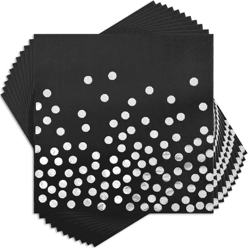 Vista 11 de 100 servilletas de cóctel desechables negras – Servilletas de papel negro y dorado para cumpleaños, boda, aniversario, Año Nuevo, fiesta