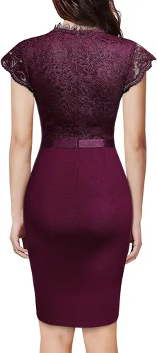 Vista 2 de Miusol vestido de cóctel corto para mujer, estilo retro y floral, con encaje y volantes