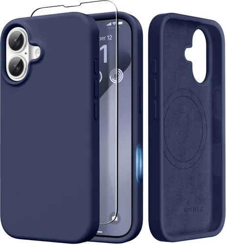 Vista 270 de GONEZ Funda magnética para iPhone 14, compatible con Magsafe, con protector de pantalla + protector de cámara, forro de microfibra antiarañazos