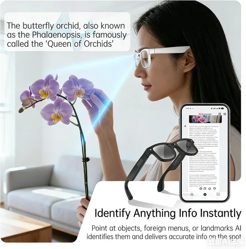 Vista 4 de AI Smart Glasses with Camera, 8MP HD Video Recording Camera Smart Sunglasses, Bluetooth Translation Sunglasses, Touch Control Open Ear Audio