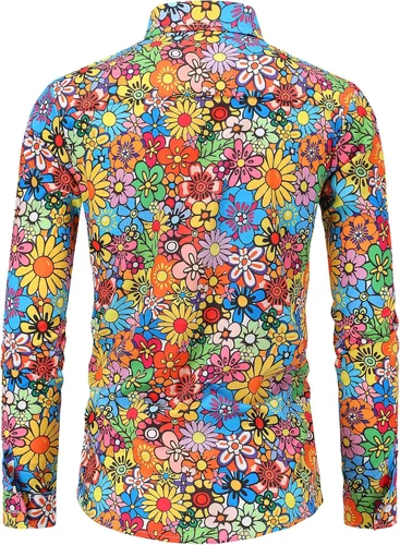 Vista 2 de Camisa de manga larga para hombre, diseño de cachemira floral, estilo hip hop, estilo casual, con botones, estilo clásico de los años 70