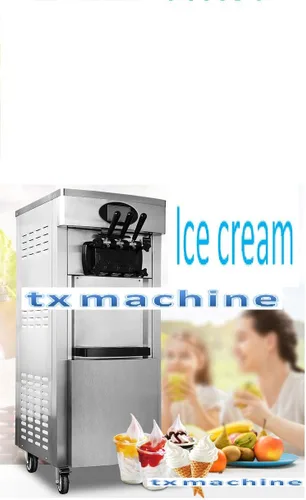 Vista 3 de TXMACHINE® Máquina de helado suave, máquinas comerciales de helados, 3 sabores diferentes, máquina de helado vertical con panel de limpieza
