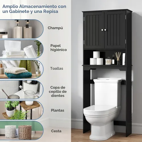 Vista 3 de OLIXIS Gabinete de almacenamiento sobre el inodoro, estantes de baño con Negro mate