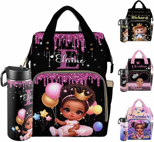Vista 9 de Mochilas personalizadas con nombre personalizado para bebé, bolsa de pañales con monograma con bolsillos térmicos para adultos y niños, impermeable